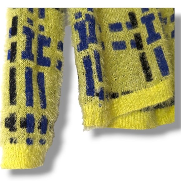 Y2K Clueless Plaid Fuzzy Bright Yellow Indie Sleaze Sweater by Say What: Large - Picture 5 of 7
